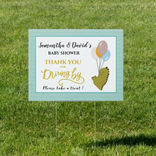 Green Dinosaur Balloon  Drive By Baby Shower Yard Sign