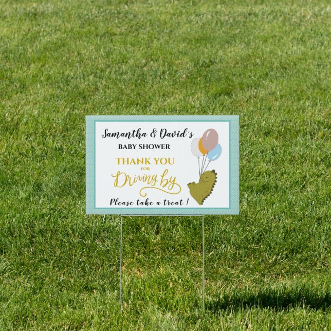 Green Dinosaur Balloon | Drive By Baby Shower Yard Sign (Insitu)