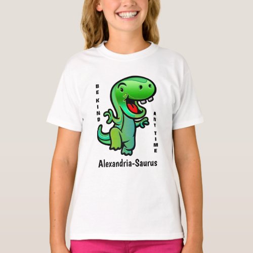 Green Dinosaur Be Kind Boy Girl Personalize T_Shirt