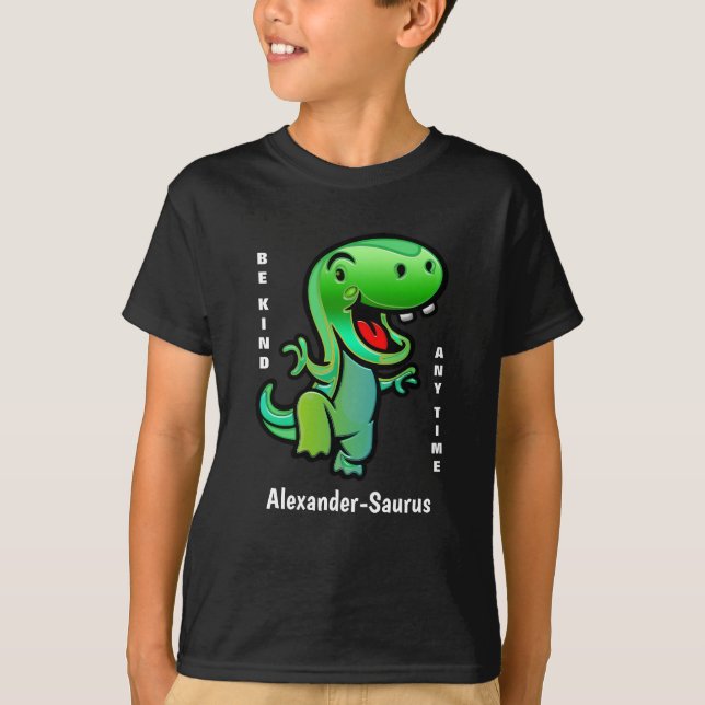Green Dinosaur Be Kind Boy Girl Personalize T-Shirt (Front)