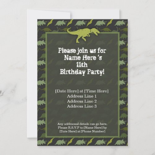 Green Dinosaur Birthday Invitation