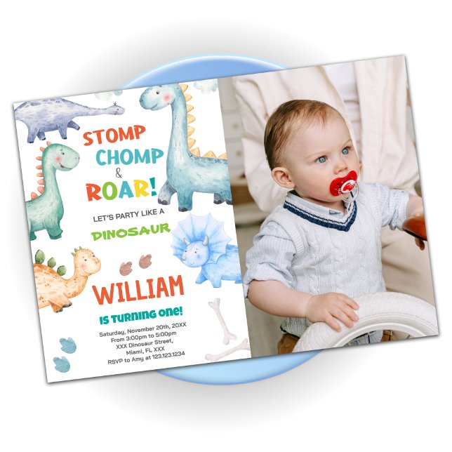 Green Dinosaur Birthday Invitations with photo (Green Dinosaur Birthday Invitations with photo)