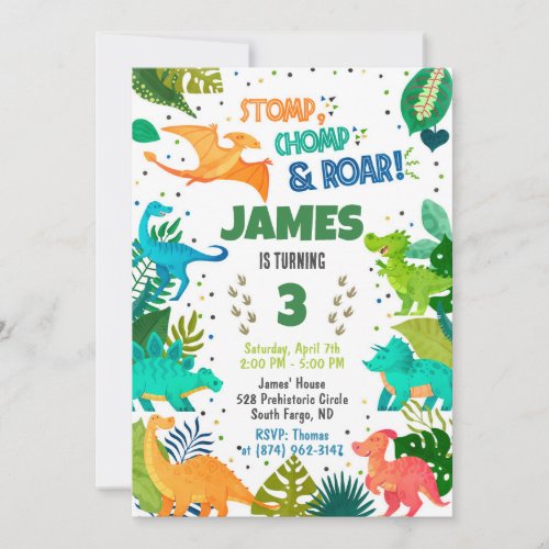 Green Dinosaur Boy Invitation