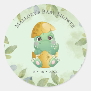  Green Dinosaur Boys Baby Shower  Classic Round Sticker