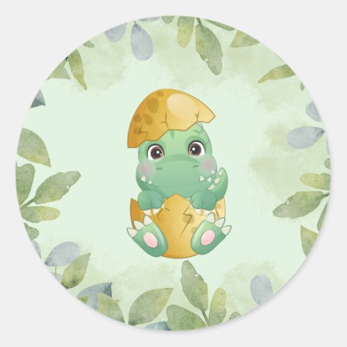  Green Dinosaur Boys Baby Shower  Classic Round Sticker