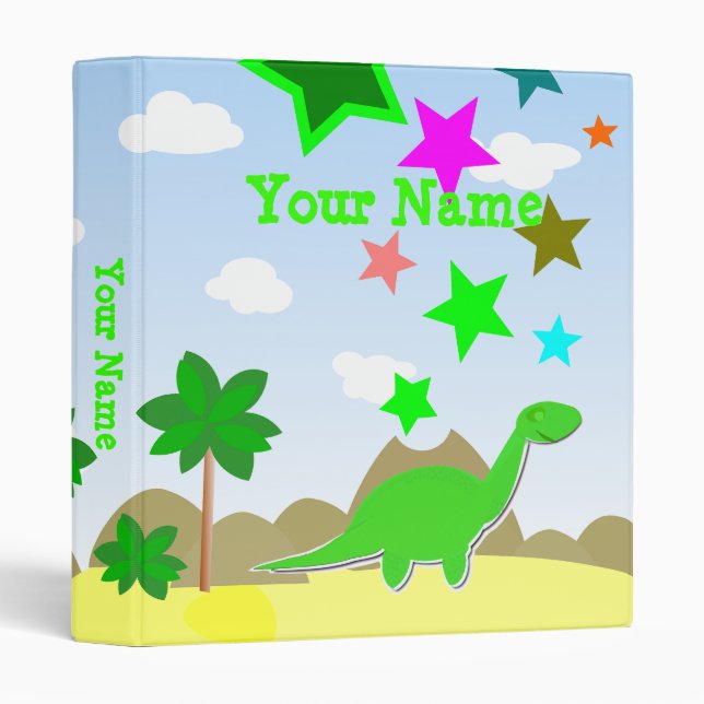 Green Dinosaur Cartoon Binder (Front/Spine)