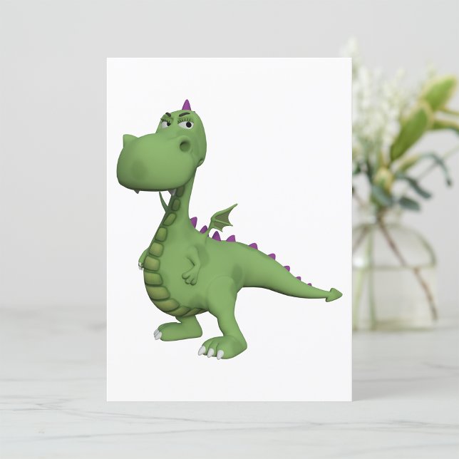Green Dinosaur Character with Purple Spikes Invitation (Creator Uploaded)