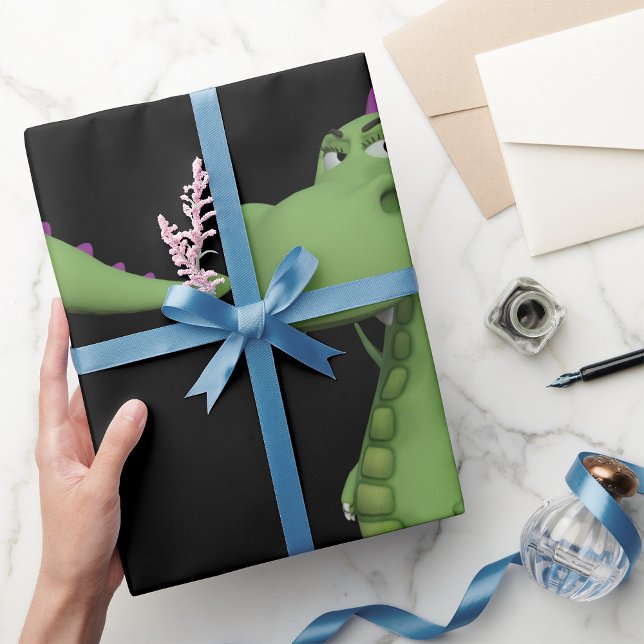 Green Dinosaur Character with Purple Spikes Wrapping Paper (Creator Uploaded)