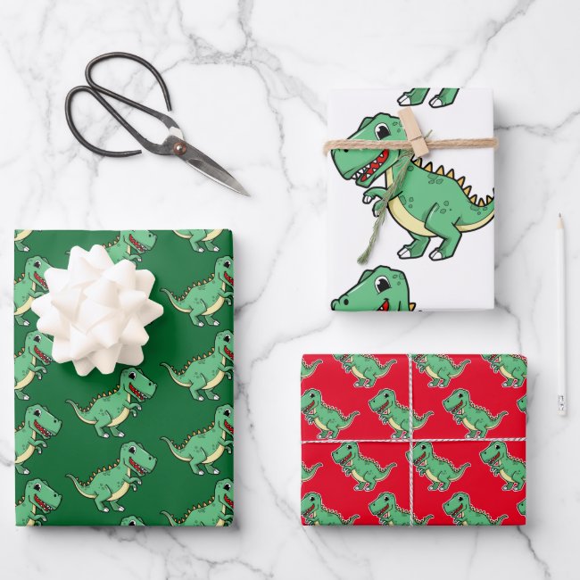 Green Dinosaur Design Wrapping Paper Sheets