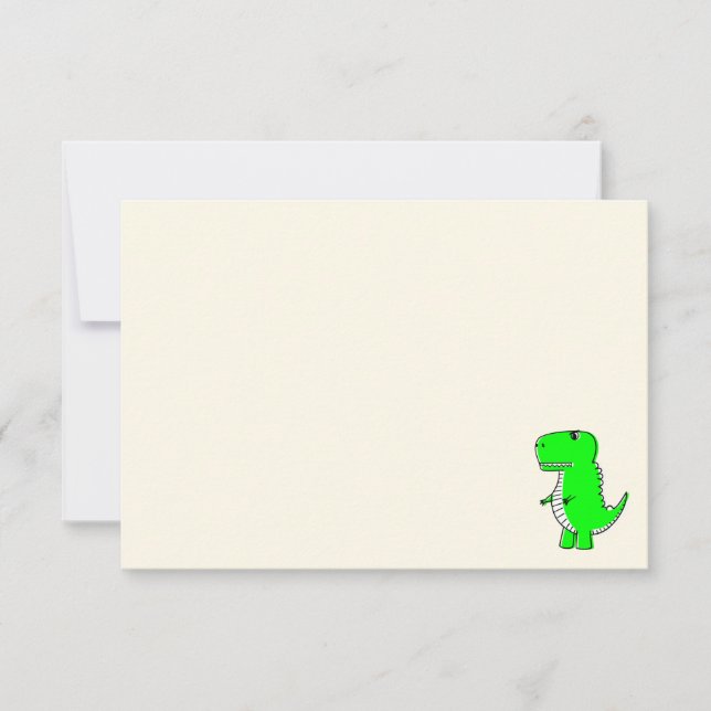 Green Dinosaur Drawing Blank Cream Off White Note Card (Front)