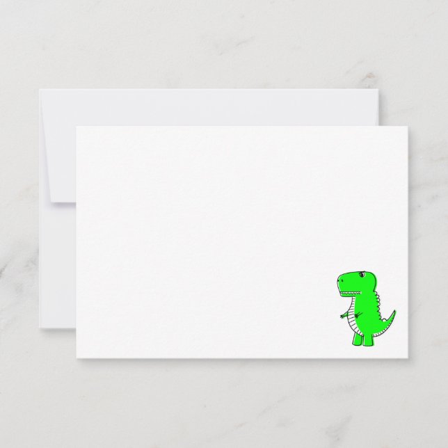 Green Dinosaur Drawing Custom Blank Note Card (Front)