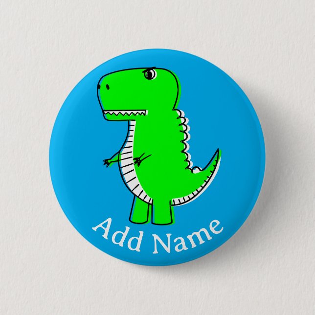Green Dinosaur Drawing Custom Name Button (Front)