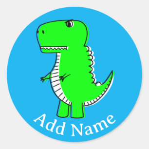 Green Dinosaur Drawing Custom Name Classic Round Sticker