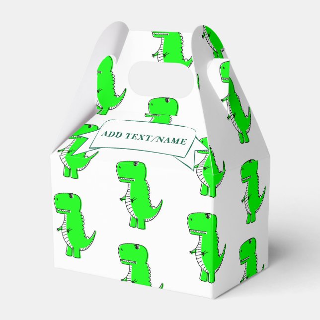 Green Dinosaur Drawing Custom White Favor Boxes (Front Side)