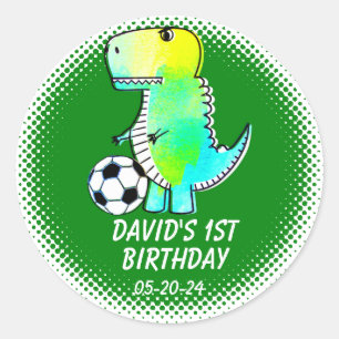 Green Dinosaur Drawing First Birthday Party Favor Classic Round Sticker