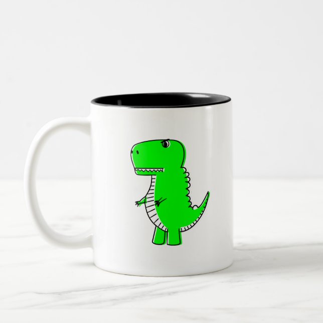 Green Dinosaur Drawing Two-Tone Coffee Mug (Left)