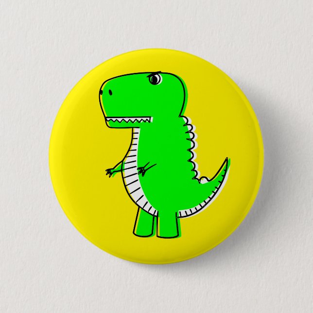 Green Dinosaur Drawing Yellow Button (Front)