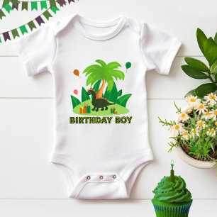 Green dinosaur for birthday party baby bodysuit