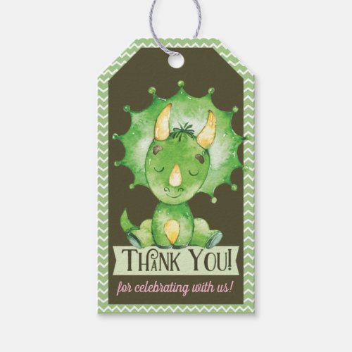 Green Dinosaur Girl Baby Shower Thank You Gift Tag