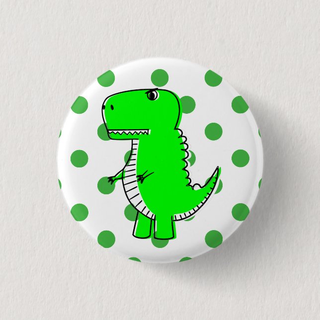 Green Dinosaur Green Polka Dots  Button (Front)