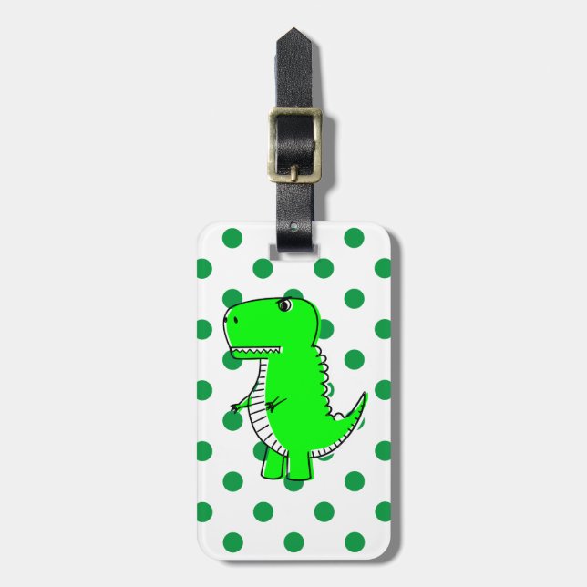 Green Dinosaur Green Polka Dots  Luggage Tag (Front Vertical)