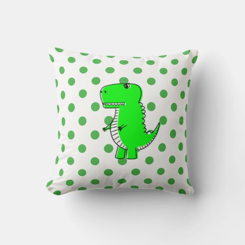 Green Dinosaur Green Polka Dots Throw Pillow