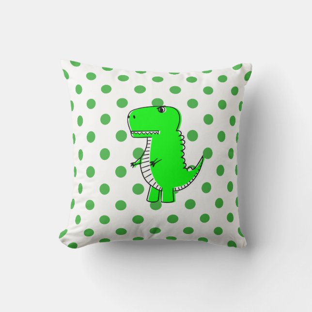 Green Dinosaur Green Polka Dots Throw Pillow (Front)