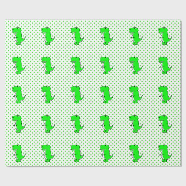 Green Dinosaur Green Polka Dots  Wrapping Paper (Flat)