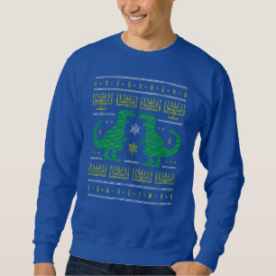 green dinosaur hanukkah ugly sweater