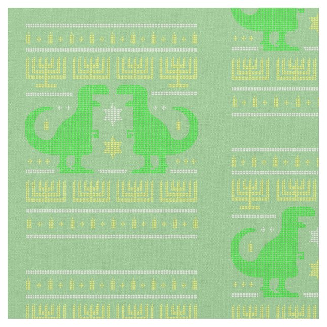 green dinosaur hanukkah ugly sweater fabric (Close Up)