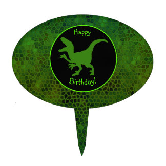 Green Dinosaur Hide Happy Birthday! Cake Topper