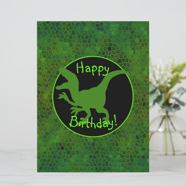 Green Dinosaur Hide Happy Birthday!  Card (Standing Front)