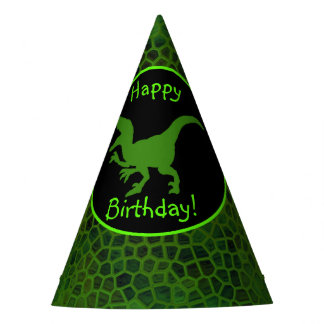 Green Dinosaur Hide Happy Birthday! Party Hat