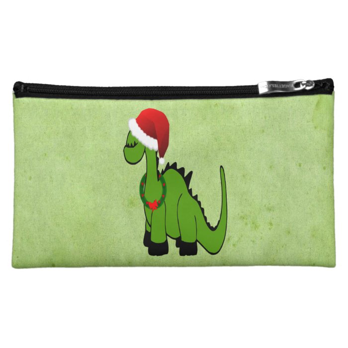 Green Dinosaur in a Santa Hat for Christmas Makeup Bag