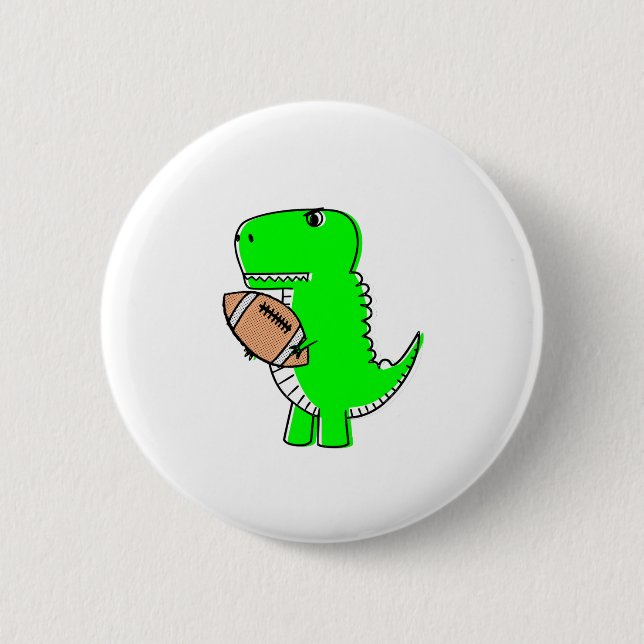 Green Dinosaur Loves Football Button (Front)