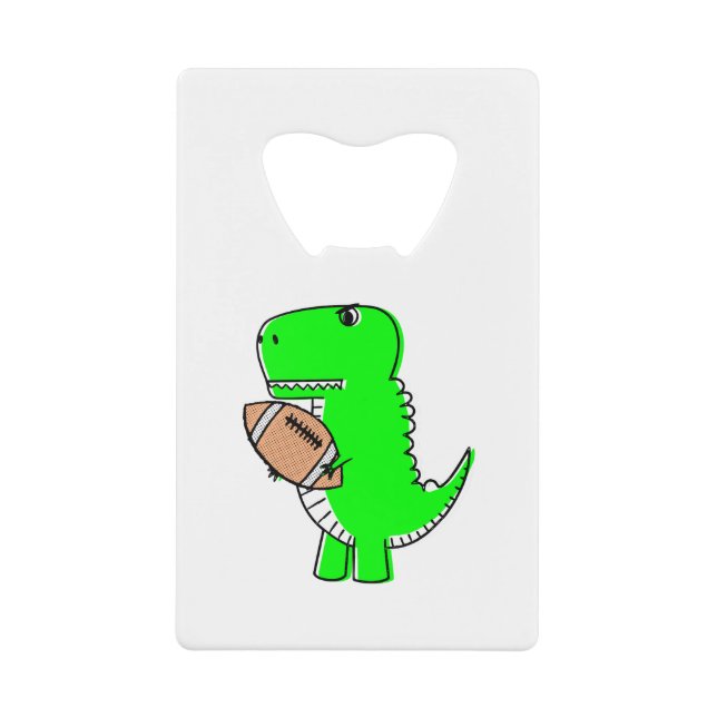 Green Dinosaur Loves Football Credit Card Bottle Opener (Front)