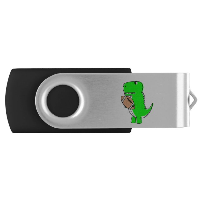 Green Dinosaur Loves Football Flash Drive (Front)