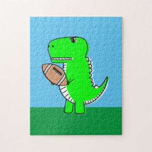 Green Dinosaur Loves Football Jigsaw Puzzle