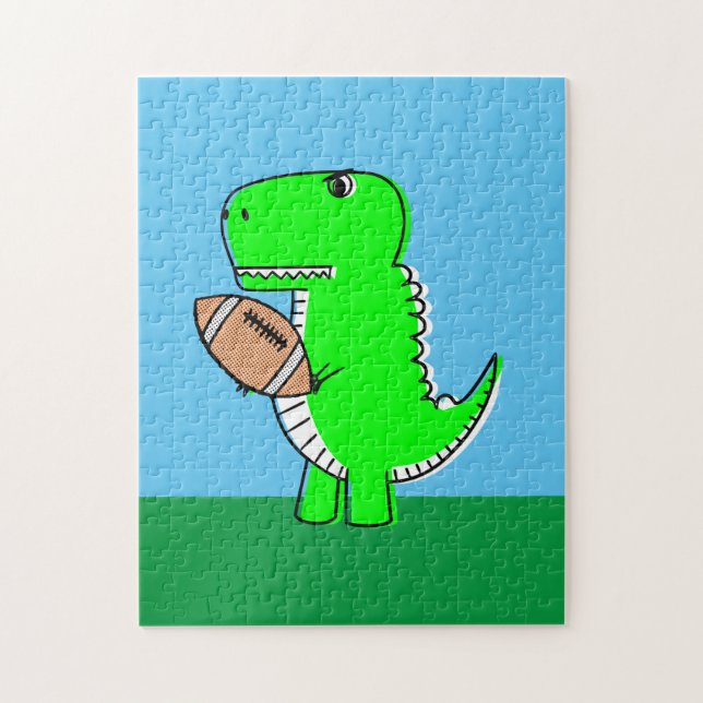 Green Dinosaur Loves Football Jigsaw Puzzle (Vertical)