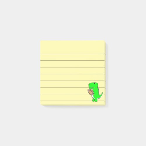 Green Dinosaur Loves Football Lined 3x3 Post_it Notes