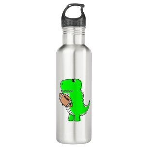 Green Dinosaur Loves Football Stainless Steel Water Bottle