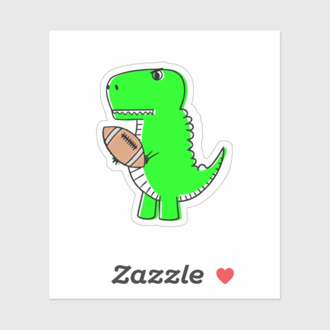 Green Dinosaur Loves Football Sticker (Sheet)