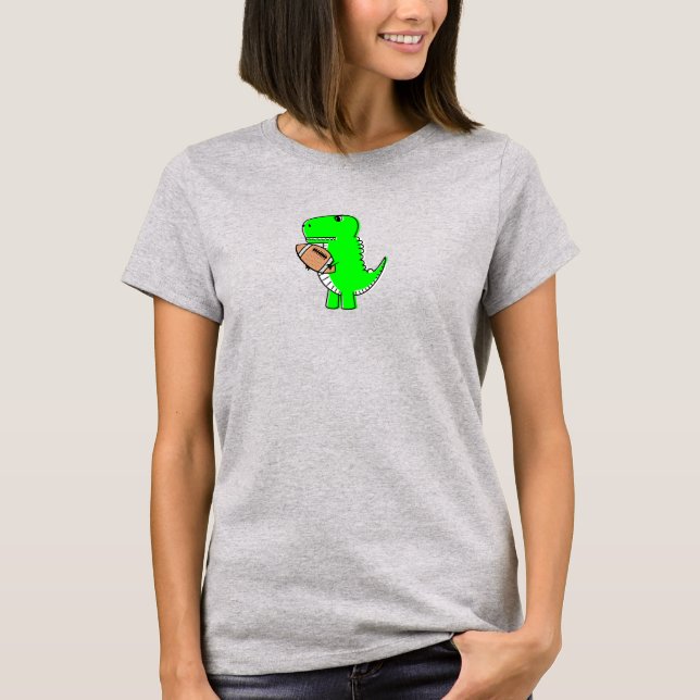 Green Dinosaur Loves Football T-Shirt (Front)