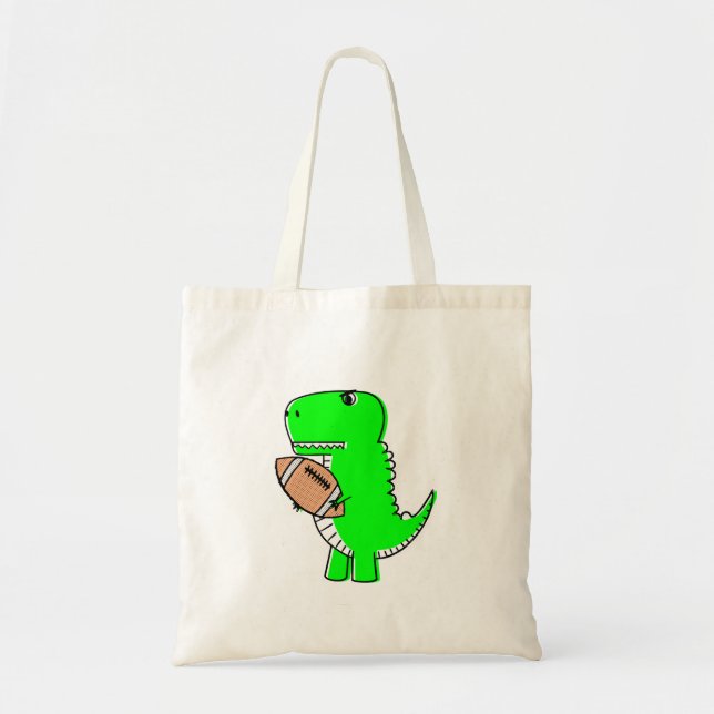 Green Dinosaur Loves Football Tote Bag (Front)