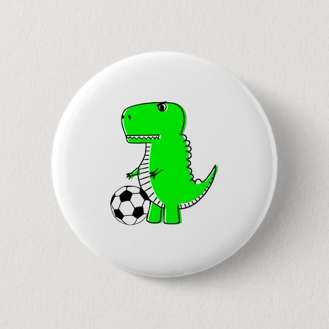 Green Dinosaur Loves Soccer Button (Front)