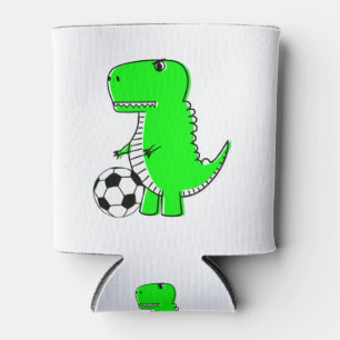 Green Dinosaur Loves Soccer Can Cooler