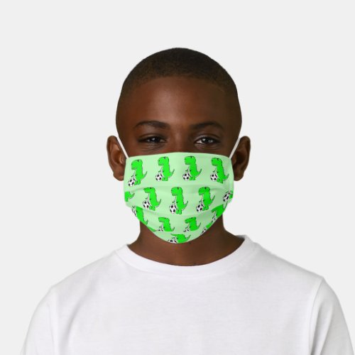 Green Dinosaur Loves Soccer Cartoon Patten Kids Cloth Face Mask