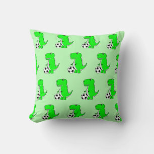 Green Dinosaur Loves Soccer Cartoon Pattern Throw Pillow