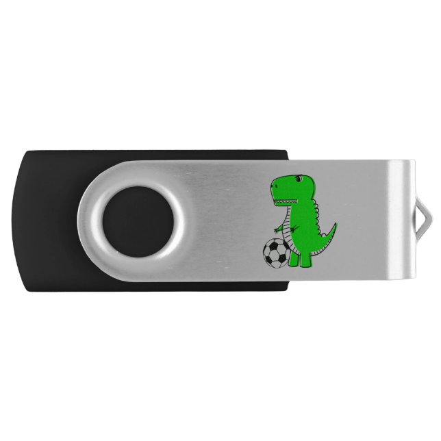 Green Dinosaur Loves Soccer Flash Drive (Front)