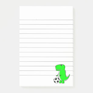 Green Dinosaur Loves Soccer Lined Post-it Notes